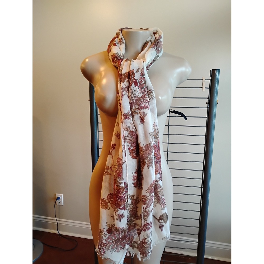 Floral Print Viscose Scarf Lightweight Rectangular Wrap Terracotta Burgundy